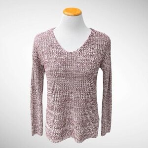 Staccato Burgundy and White Marled Pullover Long-Sleeve Sweater